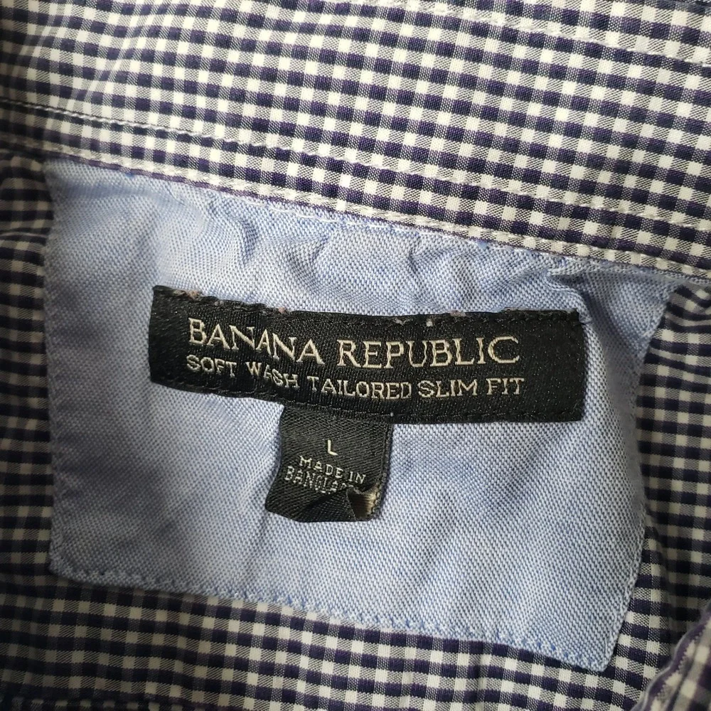 Banana Republic Soft‎ Wash Tailored Slim Fit Gingham Button Down Shirt Mens L